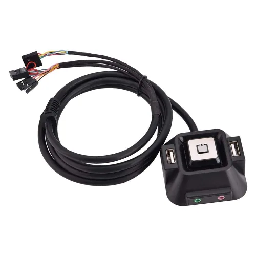 Vista 6 de Interruptor de PC de escritorio, caja de PC de escritorio, botón de interruptor, puertos USB, fuente de alimentación, encendido/apagado, reinicio