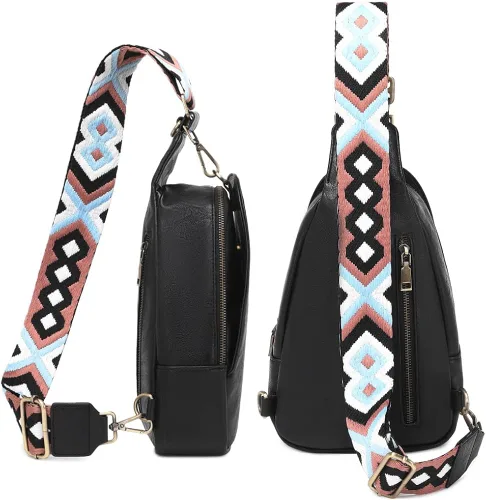 Vista 2 de WSRYDJDL Bolsa de pecho para mujer, bolso bandolera pequeño de piel sintética, mochila de hombro para viajes, senderismo, ciclismo
