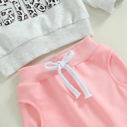 Vista 7 de Conjunto de sudadera con letras de leopardo para recién nacido, ropa de otoño e invierno