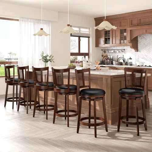 Vista 23 de ALPHA HOME Taburetes de bar giratorios con respaldo, 26 pulgadas, juego de 2, taburetes de bar de madera, sillas de bar de 360 grados con patas