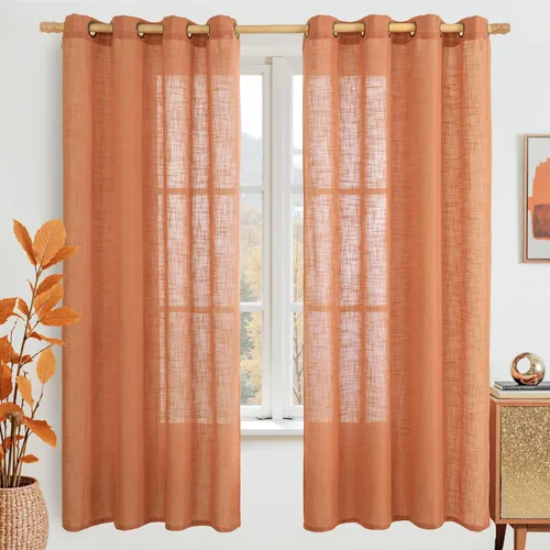 Vista 158 de LAMIT Cortinas de lino marrón caramelo para sala de estar, 84 pulgadas, de lino sintético, texturizado, filtrante de luz, paneles de privacidad