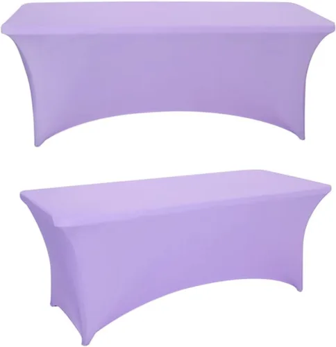 Vista 23 de Paquete de 2 manteles rectangulares de elastano de 4 pies, ajustables, elásticos, para bodas, fiestas, eventos, reuniones, cumpleaños, decoración