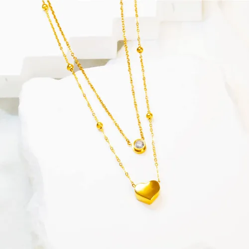 Vista 9 de Paquete de 2 collares con dije de corazón de circonita cúbica de titanio para mujeres, adolescentes y niñas, de acero inoxidable, cadena de capa