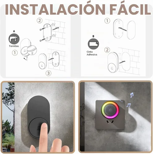 Vista 6 de Timbre inalámbrico 59 timbres 6 LED Flash
