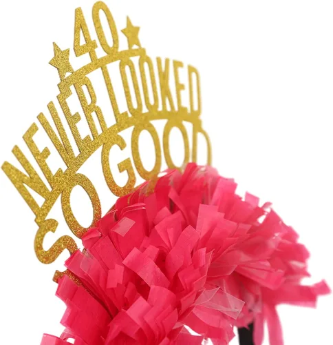 Vista 4 de ZZDCMS Tiara de cumpleaños con texto en inglés «Never Looked So Good» de 40 cumpleaños, decoración de corona de cumpleaños de 40 años, divertido