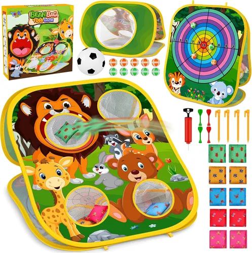 Vista 9 de Juego de lanzamiento de bolsas de frijoles de animales, juego de lanzamiento al aire libre, suministros de fiesta familiar para niños, regalo