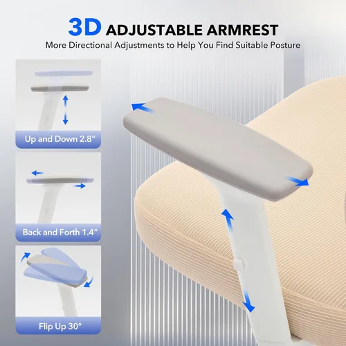 Vista 5 de Silla de oficina ergonómica - Silla de escritorio de malla para el hogar con soporte lumbar ajustable, silla de juegos de computadora con respaldo