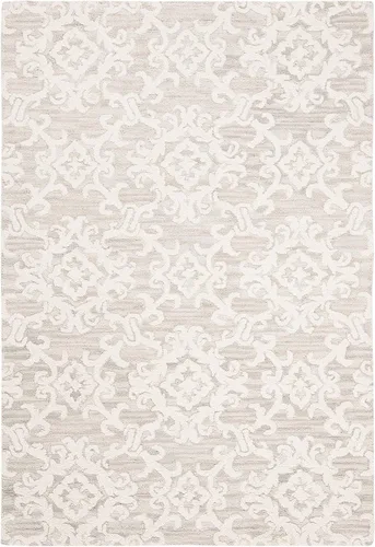 Vista 7 de SAFAVIEH Blossom Collection BLM104A - Alfombra decorativa de lana de alta calidad, hecha a mano, 2 x 3 pies, color gris/marfil