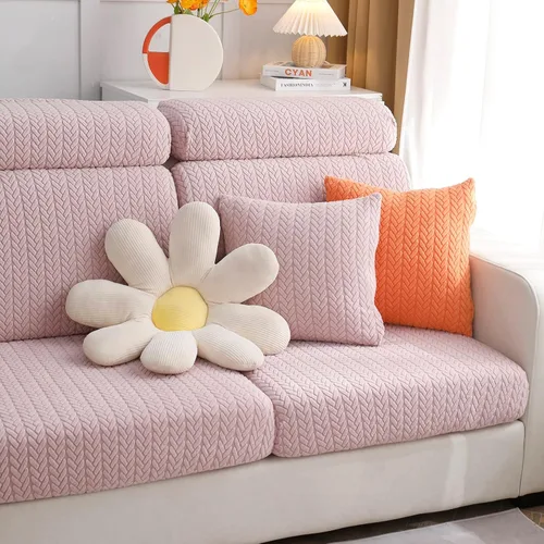 Vista 9 de OKYUK Fundas universales para sofá en forma de L resistentes al desgaste, funda para sofá chaise lounge, protector elástico de muebles Rosa Trigo
