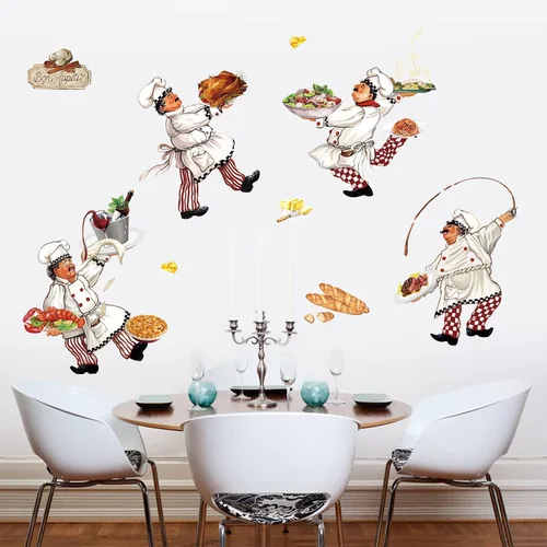 Vista 3 de wondever Calcomanías de pared de cocina de chef italiano, calcomanías de arte de pared para cocina, comedor, restaurante