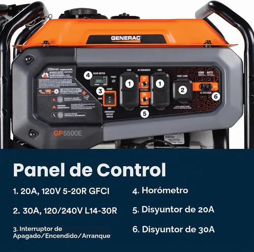 Vista 10 de Generac - Generador de gas portátil de 6,875 vatios de arranque, con EFI y kit de mango 5,500 Running Watts, Home Backup, RV Ready, Quiet, Long