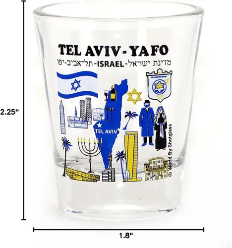 Vista 2 de Tel Aviv-Yafo Israel Monumentos e Iconos Collage Shot Glass