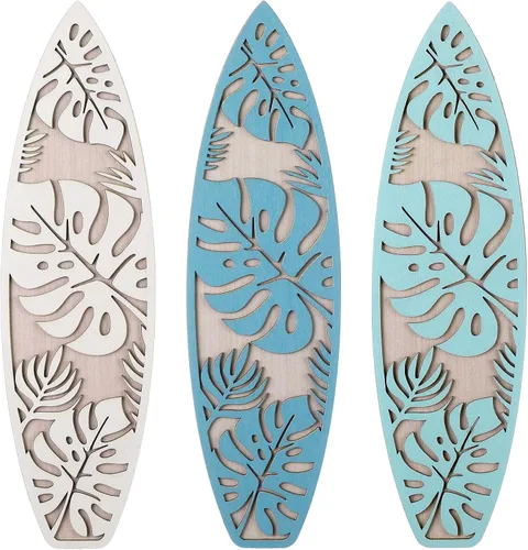 Vista 11 de RattanView 3 piezas de decoración de tabla de surf para dormitorio, decoración de pared de playa de madera, tabla de surf de madera de verano