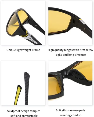 Vista 6 de FEISEDY Gafas de sol deportivas polarizadas clásicas para hombre, conducción nocturna, lentes amarillas, ciclismo, pesca, conducción, B2674