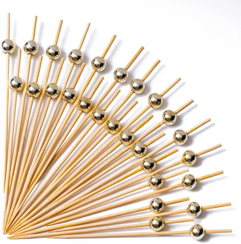 Vista 40 de PuTwo palillos de cóctel hechos a mano 300 unidades palillos de cóctel de bambú natural con cuentas cúbicas en los extremos, ecológicos, pinchos