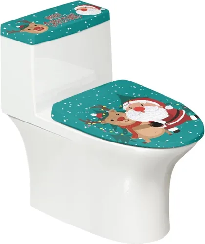 Vista 14 de Tapa de inodoro y tapa de tanque de cane Candy - Estampado de copo de nieve, elastano elástico lavable, decoración de Año Nuevo