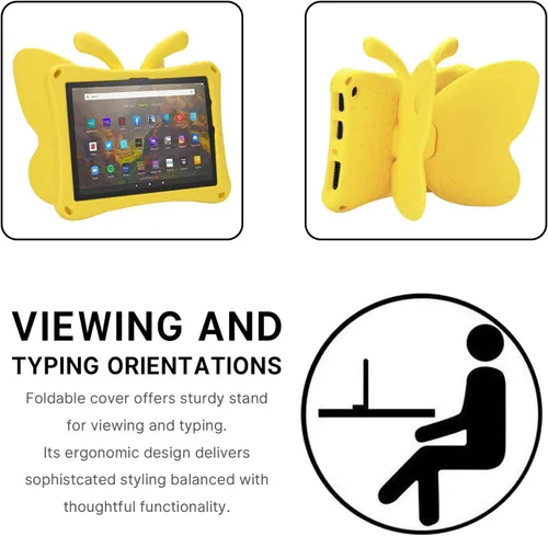Vista 45 de FW Fire 7 - Funda para tablet para niños, Amazon Fire 7 2022, funda de mariposa con luz de atril, EVA, protección contra caídas, resistente, a