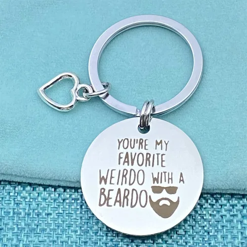 Vista 7 de Llavero con texto en inglés "You're my Favorite Weirdo with a Beardo" ("You're my Favorite Weirdo with a Beardo"), regalo para el día de San