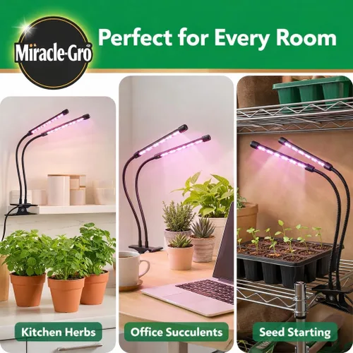 Vista 5 de Miracle-Gro, Luz de cultivo para plantas de interior – LED de 10 W, flexible de 2 cabezales, espectro seleccionable para plantas