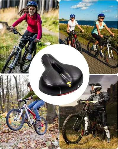 Vista 6 de MSDADA Cómodo cojín para asiento de bicicleta, asiento de bicicleta ancho cómodo para hombres y mujeres con doble absorción de impactos, acolchado