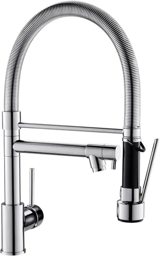 Vista 11 de Grifo de cocina extraíble con rociador, Fapully - Grifo de fregadero de cocina comercial negro primaveral con níquel cepillado