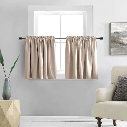 Vista 25 de DONREN Cortinas Cenefas de 20 pulgadas de largo - 2 paneles opacos aislantes térmicos pequeñas cenefas de cortina para baño con bolsillo para barra