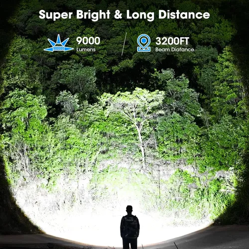 Vista 2 de Paquete de 2 linternas de 99000 lúmenes altos, linterna recargable LED súper brillante, 5 modos, IPX7 impermeable Flah Light para camping, hogar