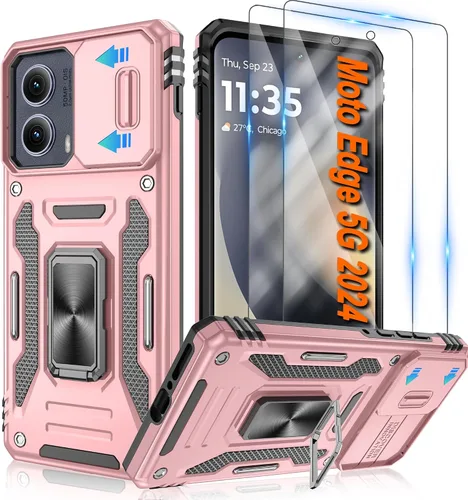 Vista 84 de Atump Funda para Motorola Moto G Play 2024 (4G) con [paquete de 2] protector de pantalla HD y cubierta para cámara deslizante, soporte de anillo