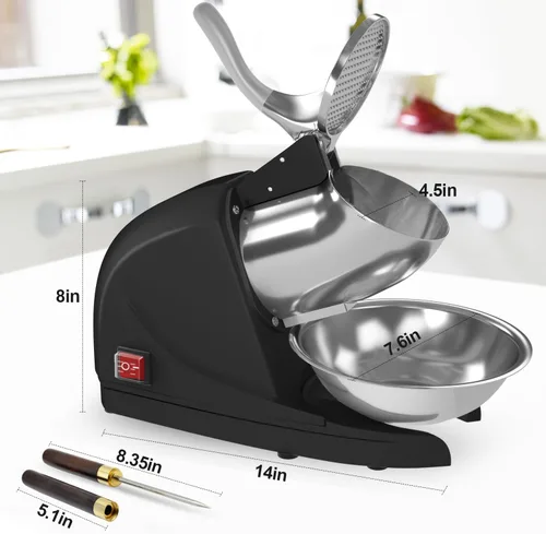 Vista 3 de Máquina de Hielo Raspado 380w Máquina de Cono de Nieve 3 Cuchillas de Acero Inoxidable Afeitadora de Hielo Eléctrica Trituradora de Hielo 127kg/hora