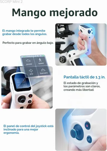Vista 4 de FeiyuTech Kit oficial SCORP Mini 2 cardán, estabilizador de cámara de 3 ejes con luz de llenado AI Tracker, 1,3 pulgadas Touch Sreen, para cámara