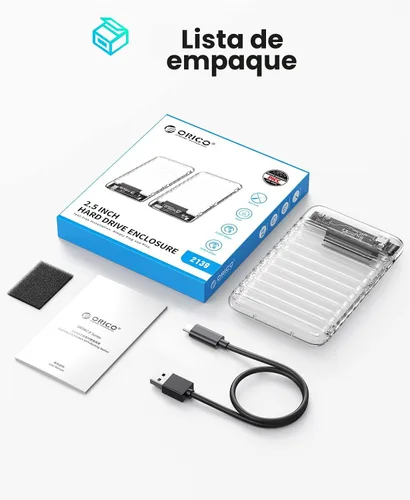 Vista 8 de ORICO Caja de disco duro externo de 2.5 pulgadas USB C a SATA III 5Gbps transparente para todos los discos SATA SSD HDD de 7mm 9.5mm 2.5 pulgadas