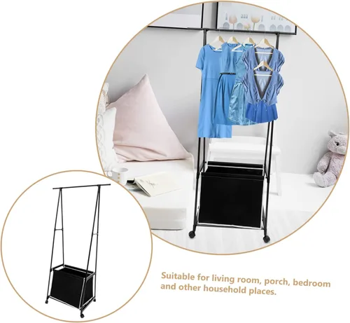 Vista 9 de WOONEKY Perchero portátil cestas de metal percha soporte de ropa resistente para dormitorio
