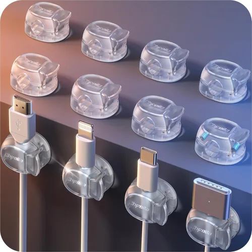 Vista 13 de Clips de cable - Chfeila Organizador de cables de resorte dual más reciente con cierre de gancho, paquete de 6 [máxima estabilidad] Gestión