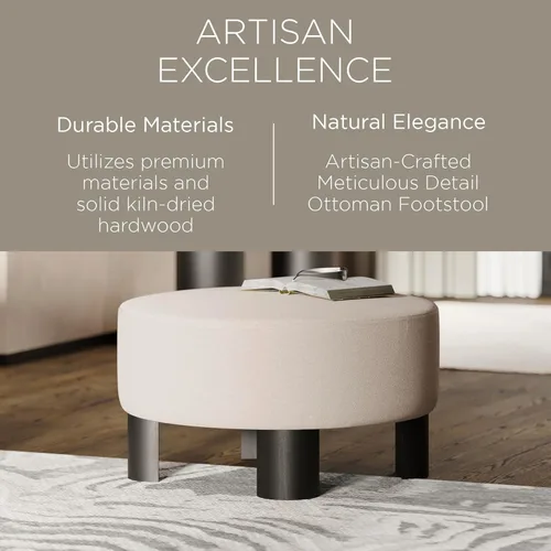 Vista 4 de Maven Lane Celia - Otomano tapizado redondo grande y contemporáneo, reposapiés acolchado para sofá o silla con patas de madera en acabado negro