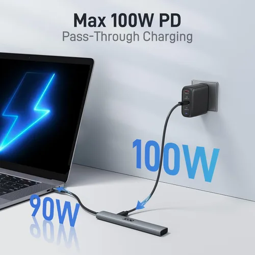 Vista 4 de Acer Hub USB C 5 en 1 con HDMI 4K, entrega de energía de 100 W
