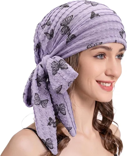 Vista 23 de ZLYC Gorro de quimioterapia para mujer, bufanda suave para la cabeza, gorro elástico Verde sólido