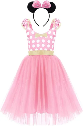 Vista 2 de IWEMEK - Maillot de ballet con diadema para niña con lunares, disfraz con diadema, leotardo