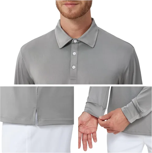 Vista 57 de NAVISKIN Camisas polo de manga larga para hombre, camisas de golf con cuello UPF 50 SPF para hombre, secado rápido, absorbe la humedad