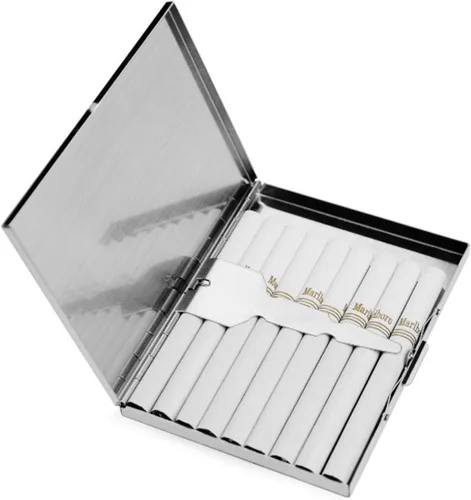 Vista 2 de Caja de cigarrillos de acero inoxidable extra delgada con capacidad para 9 cigarrillos (tamaño regular 84mm y tamaño King Size)