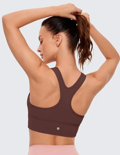 Vista 2 de CRZ YOGA Brasier deportivo de corte bajo con cuello en V fruncido para mujer, espalda cruzada, acolchado, corte bajo, camiseta corta sin mangas