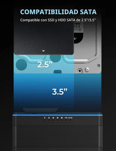 Vista 4 de SABRENT USB-C M.2 NVMe + 2.5/3.5in SATA SSD/HDD Adapter (DS-UCMH)