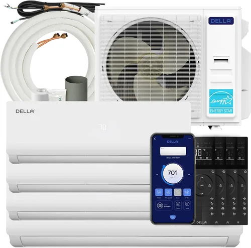 Vista 11 de DELLA 35K BTU 4 Zone Mini Split AC (4x9K), 19 SEER2, kits de 16 pies Blanco con juego de línea