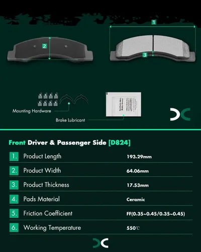 Vista 3 de SCITOO Juego de pastillas de freno de cerámica D824, repuesto delantero para Ford Excursion 2000-2005, F-250 Super Duty 1999-2004, F-350 Super Duty
