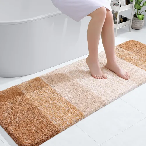 Vista 2 de OLANLY Alfombra de baño y inodoro en forma de U, tamaño 59 x 20 pulgadas, tamaño de alfombra de inodoro de 24 x 20 pulgadas, color beige, paquete