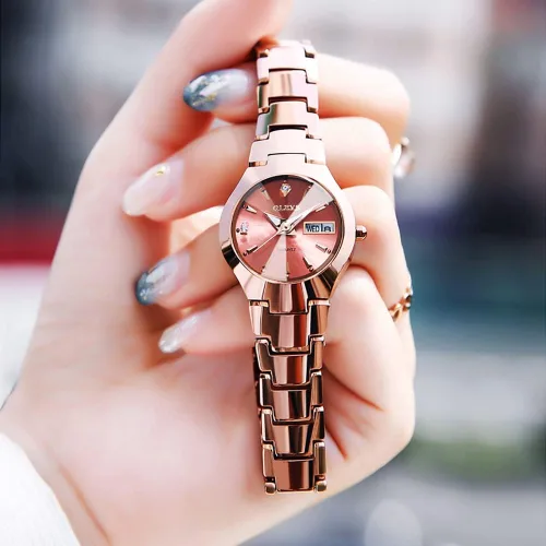 Vista 2 de OLEVS Women Watch Small Face Fashion Tungsten Steel Strap Gift Set with Bee Bracelet Ladies Wrist Watch with Date Dress Waterproof Luminous