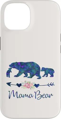 Vista 4 de Teal Blue Purple Floral Mama Bear and Two Cubs White Case for iPhone 16