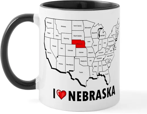 Vista 109 de CafePress I Love Nebraska Taza de café de cerámica de 11 oz (11.0 fl oz)