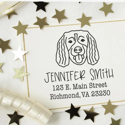 Vista 26 de Sello de dirección personalizado Basset Hound – Sello personalizable con nombre y dirección para sobres, ideal para amantes de los perros