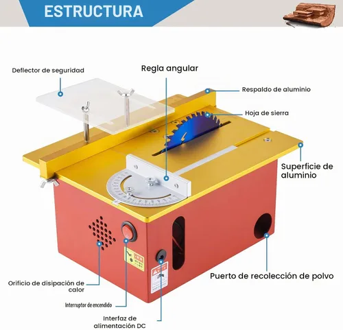 Vista 2 de Mini sierra de mesa de precisión de 360 W, sierras de mesa T60 Hobby para pequeñas manualidades de carpintería, profundidad de corte ajustable