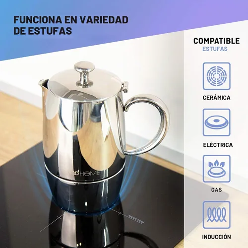 Vista 4 de VeoHome Cafetera espresso para estufa - l olla de inducción de acero inoxidable con múltiples estufas (10.1 fl oz)